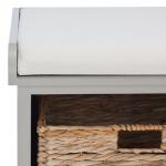 Gray Bench with Woven Storage Baskets