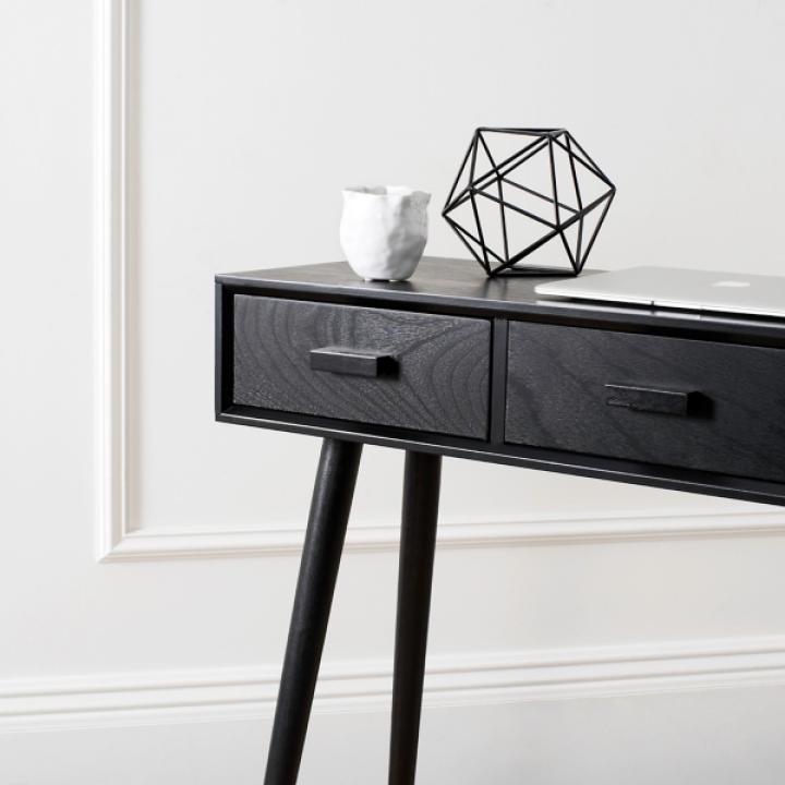 Black Mid-Century Modern 3-Drawer Console Table
