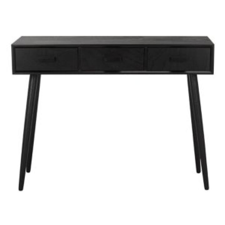 Black Mid-Century Modern 3-Drawer Console Table
