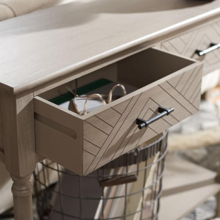 Greige Chevron 2-Drawer Console Table