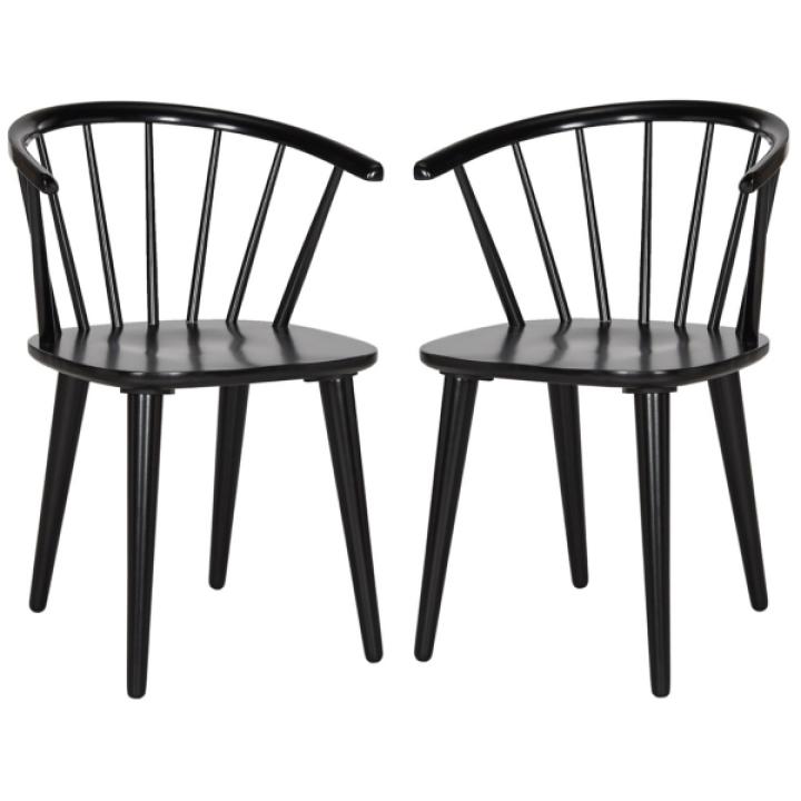 Black Wood Curved Spindle Dining Chairs, Set of 2