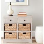 Vintage Gray Cabinet with Woven Baskets