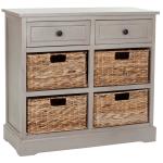 Vintage Gray Cabinet with Woven Baskets