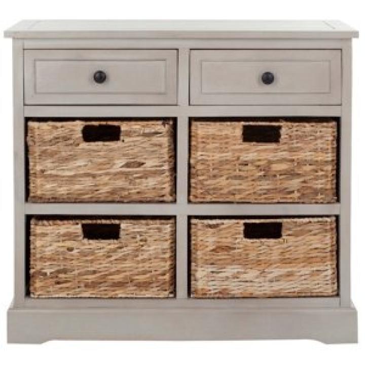 Vintage Gray Cabinet with Woven Baskets