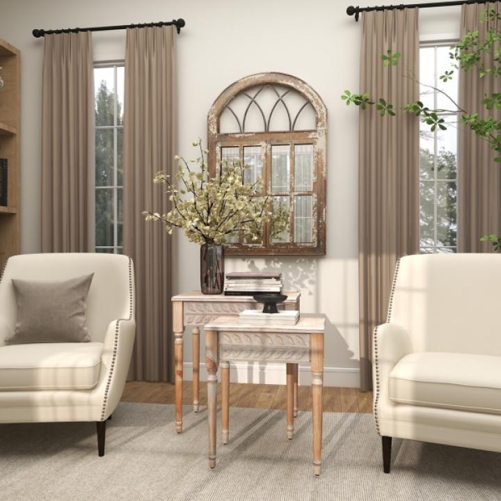 Natural Wood Carved Leaf Accent Tables, Set of 2