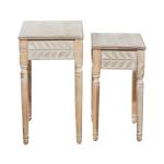Natural Wood Carved Leaf Accent Tables, Set of 2