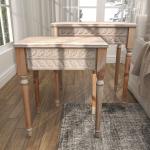 Natural Wood Carved Leaf Accent Tables, Set of 2