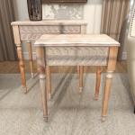 Natural Wood Carved Leaf Accent Tables, Set of 2