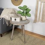 Round Antique Gray Engraved Accent Table