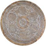 Round Antique Gray Engraved Accent Table