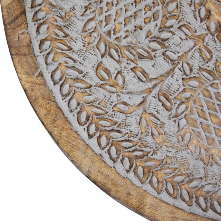 Round Antique Gray Engraved Accent Table