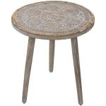 Round Antique Gray Engraved Accent Table