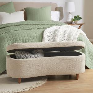 Cream Boucle Flip-Top Storage Bench