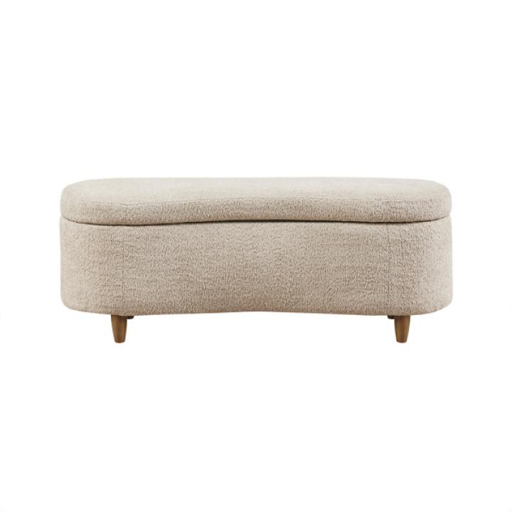 Cream Boucle Flip-Top Storage Bench
