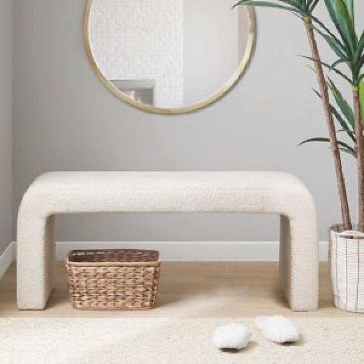 Cream Boucle Waterfall Bench