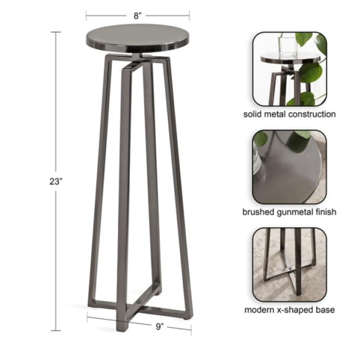 Round Zia Pewter Metal Accent Table