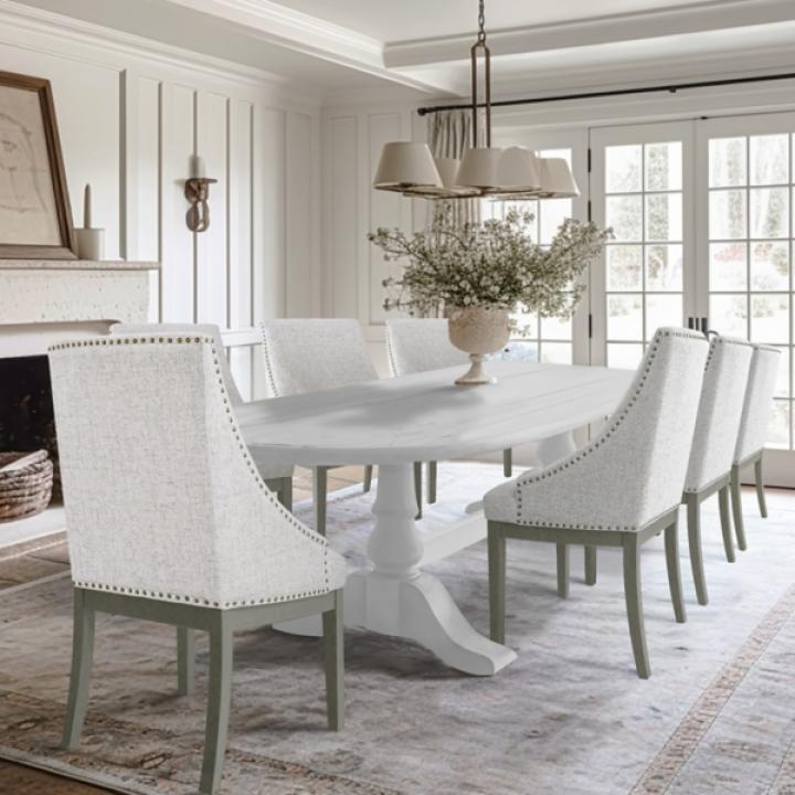 Neutral Upholstered Barrel Dining Chair