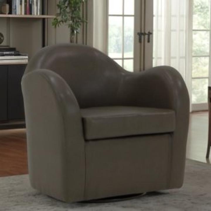 Max Charcoal Faux Leather Swivel Club Accent Chair
