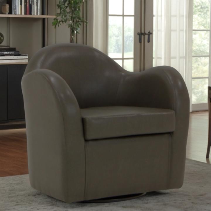 Max Charcoal Faux Leather Swivel Club Accent Chair