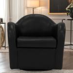 Max Black Faux Leather Swivel Club Accent Chair