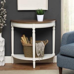 White and Natural Davis Half Round Console Table