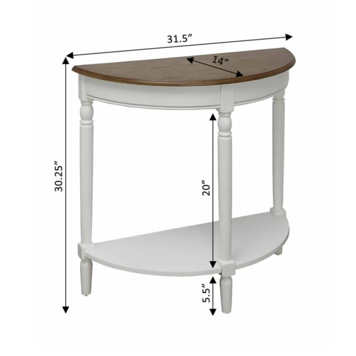 White and Natural Davis Half Round Console Table