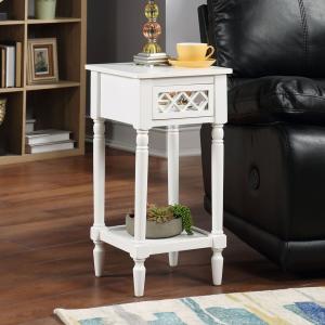White Mirrored Drawer Square Accent Table