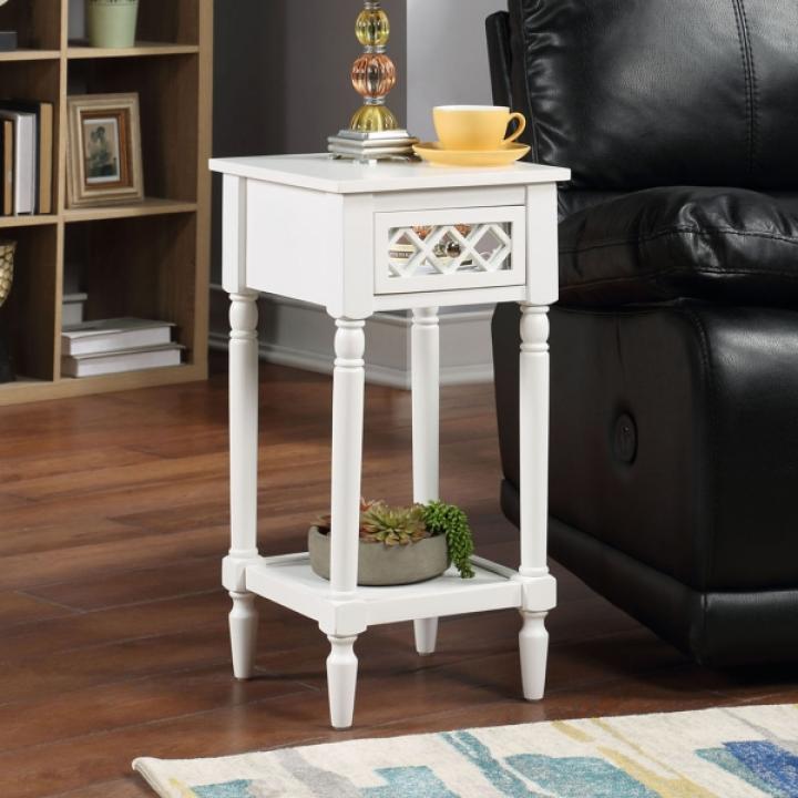 White Mirrored Drawer Square Accent Table