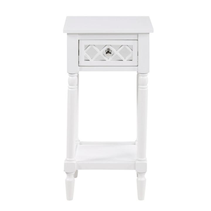 White Mirrored Drawer Square Accent Table