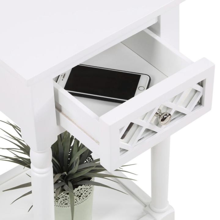 White Mirrored Drawer Square Accent Table