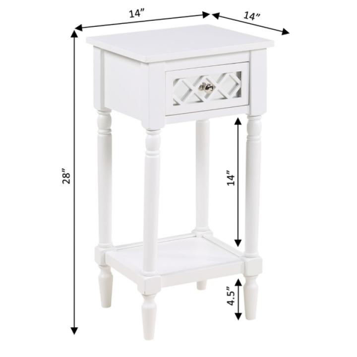 White Mirrored Drawer Square Accent Table