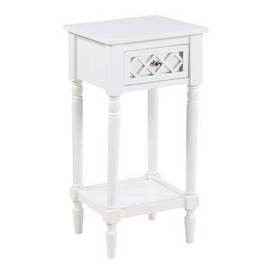 White Mirrored Drawer Square Accent Table