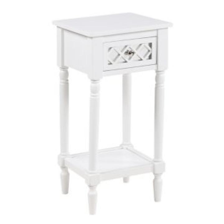 White Mirrored Drawer Square Accent Table