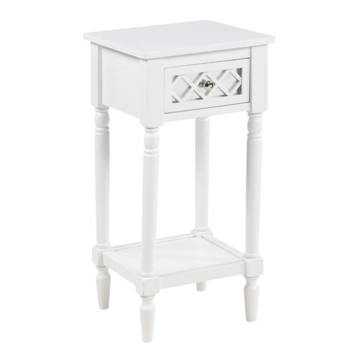 White Mirrored Drawer Square Accent Table
