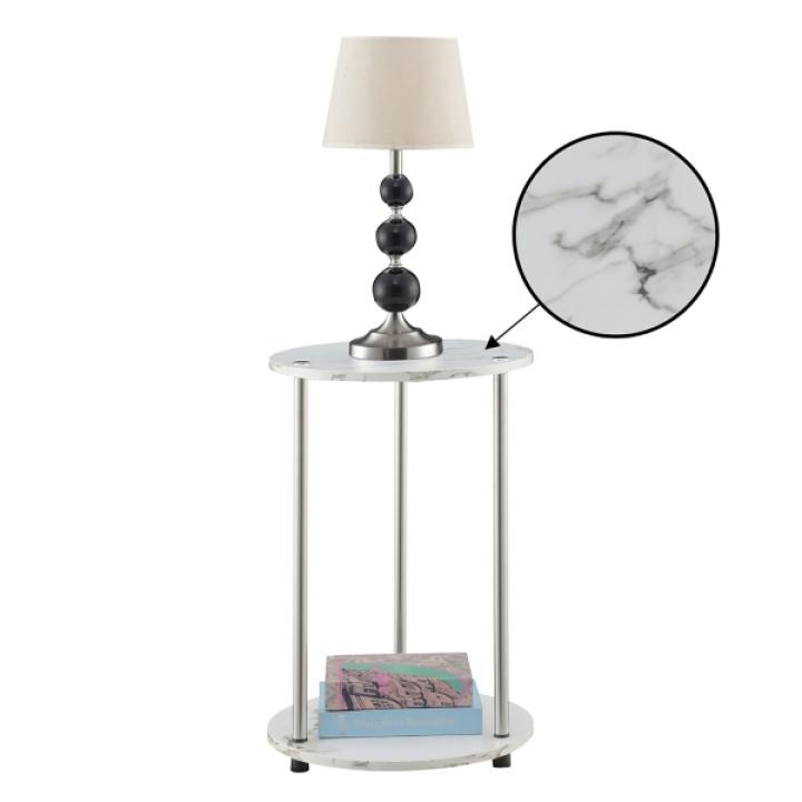 White Marble Two Tiered Metal Accent Table