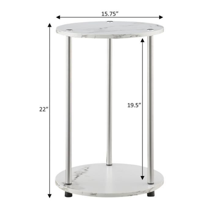 White Marble Two Tiered Metal Accent Table