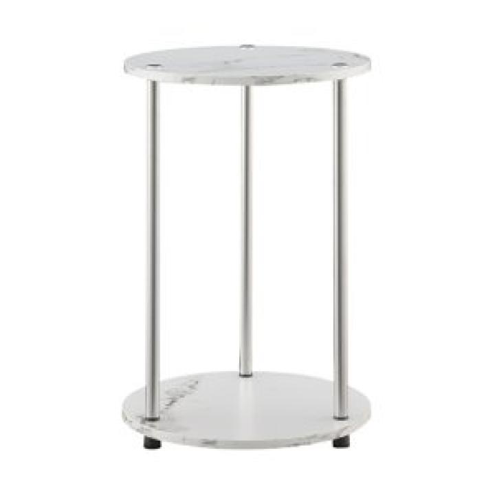 White Marble Two Tiered Metal Accent Table
