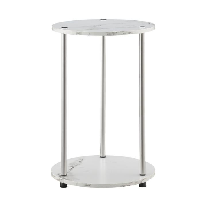 White Marble Two Tiered Metal Accent Table