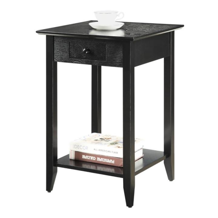 Black Single Drawer Square Accent Table