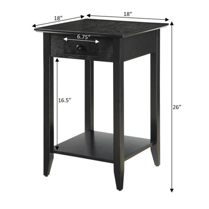 Black Single Drawer Square Accent Table