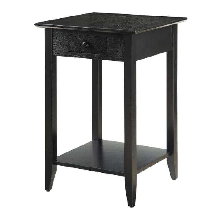 Black Single Drawer Square Accent Table