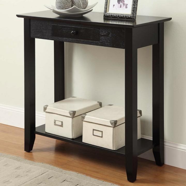 Slim Black Single Drawer Console Table