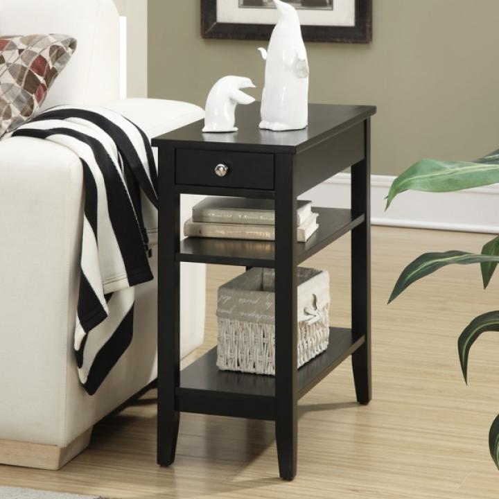 Black Double Shelf Wood Accent Table
