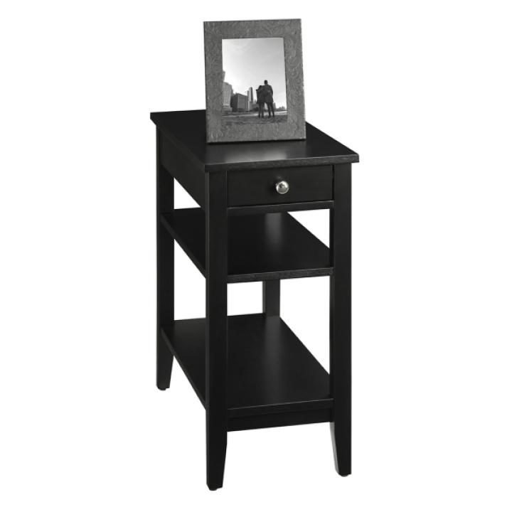 Black Double Shelf Wood Accent Table