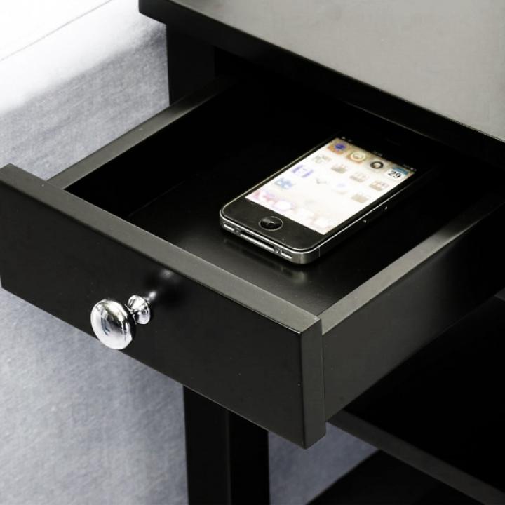 Black Double Shelf Wood Accent Table