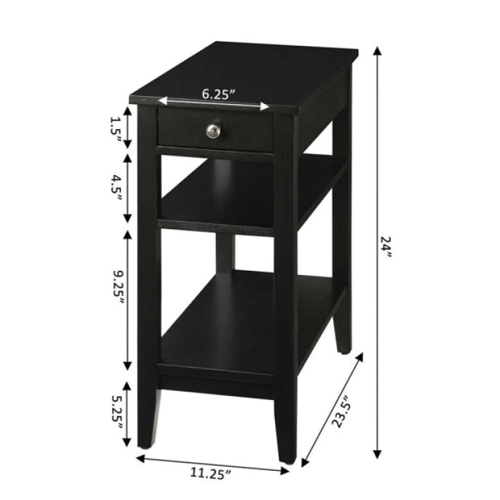 Black Double Shelf Wood Accent Table