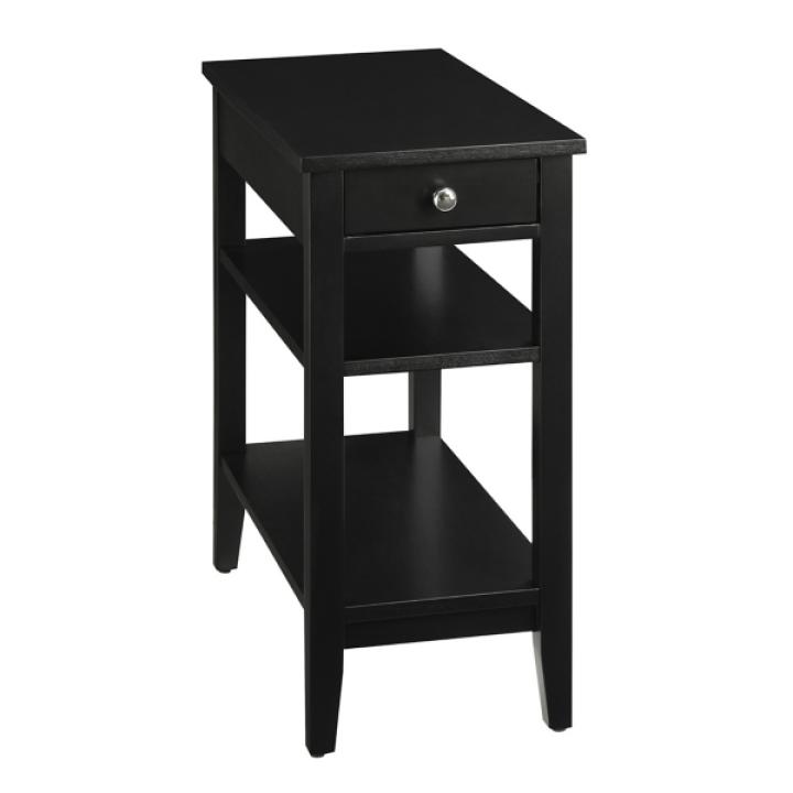 Black Double Shelf Wood Accent Table