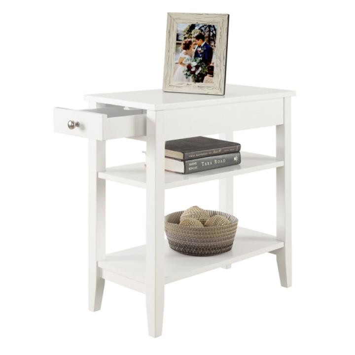 White Double Shelf Wood Accent Table