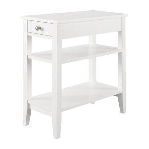 White Double Shelf Wood Accent Table
