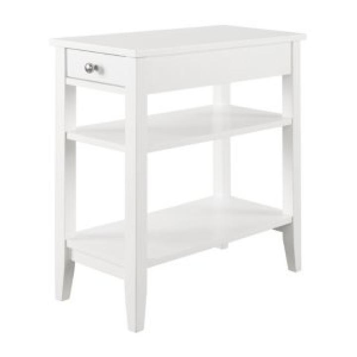 White Double Shelf Wood Accent Table